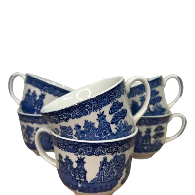 Set of 6 Willow Teacups Stamped Made in England
