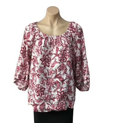 Trenery Womens Size XL White / Pink / Red Floral Linen Short Sleeve Top 