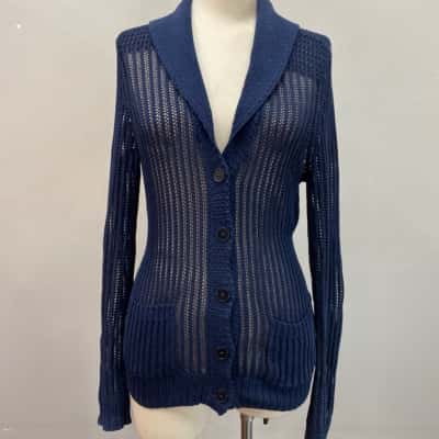 Lauren Ralph Lauren Womens  Size M Mesh Cardigan Blue 