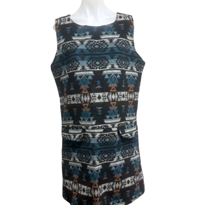 Ishka Womens  Size XL Sleeveless Dress  Black  / Blue / Burnt Orange / Pattern 