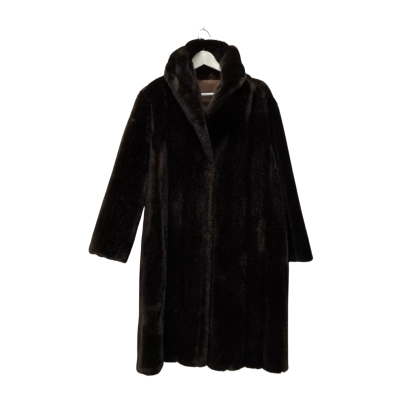 Stunning Vintage Genuine Grimes Faux Fur   Size 16 Trench Coat Black  / Brown 