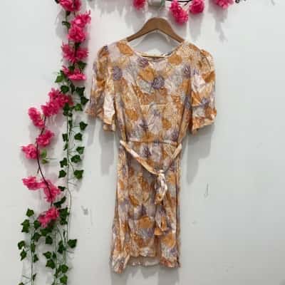Marcs Womens Short Sleeve Floral Dress Size 12 Orange / Purple 