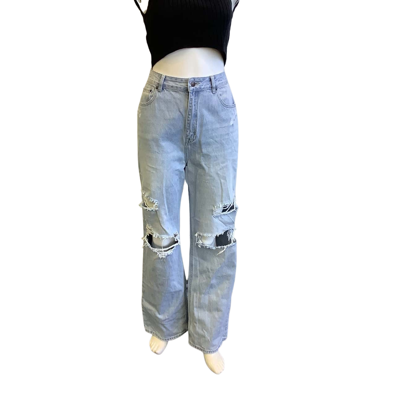 Glassons Women's Size 12 Wide Leg Distressed Jeans Light Blue (s)