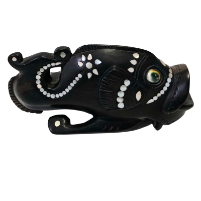 Hand Carved Wooden Fish with Intricate Mother of Pearl inlay.