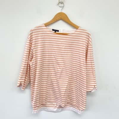 Lafayette 148 Pink White Striped Long Sleeve Top  Size XL 