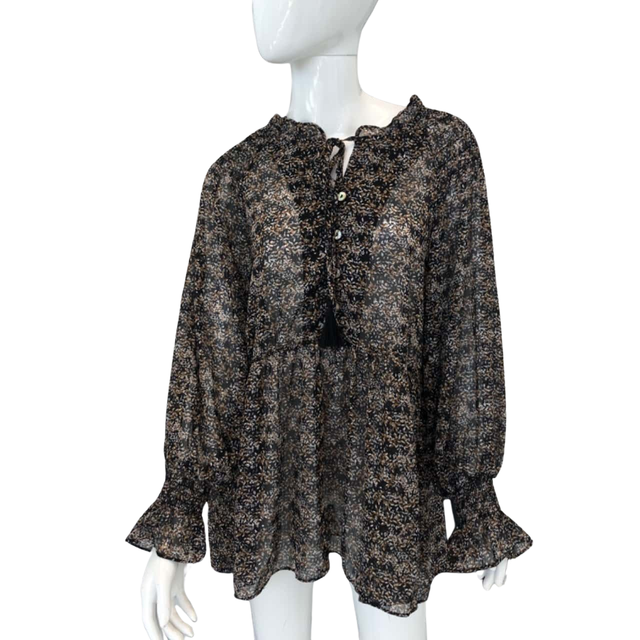 REDUCED Grace Hill Sheer Long Sleeve Babydoll Top