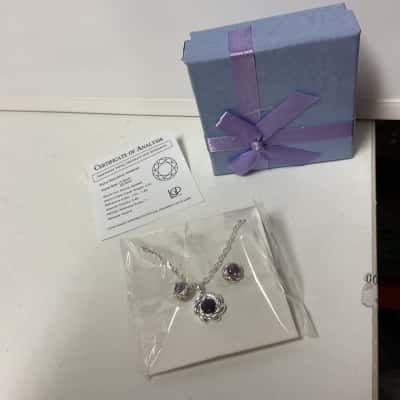  Womens Earrings / Necklace Purple / Silver tones