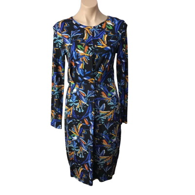 Blue Illusion Womens Size XS Multicoloured / Pattern Pleated Front Long Sleeve Dress