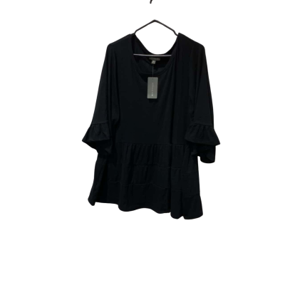 Autograph Womens  Size XL 3/4 Knit Top Ribbed Tiered Frill Black  