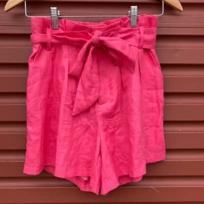 Dissh Womens Size 8 Hot Pink Belted Linen Shorts
