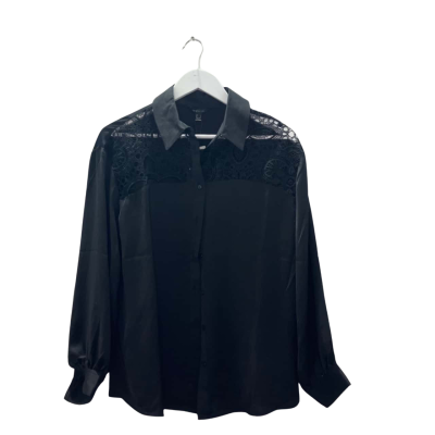 Cortefiel Women's Size 8 / XS Black Blouse / Long Sleeve Button Up Top 