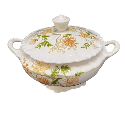 Vintage Soup Tureen with yellow floral design.