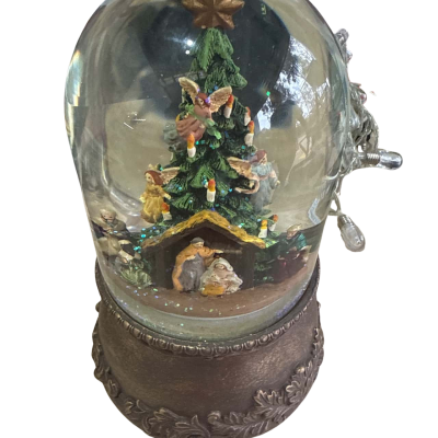 Musical Glitterdome Nativity with Christmas Tree Roman Inc Snow globe water RARE