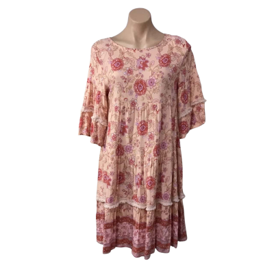 Vine Apparel Womens Size 10 Peach  / Pink  / White / Yellow Floral Short Sleeve Dress