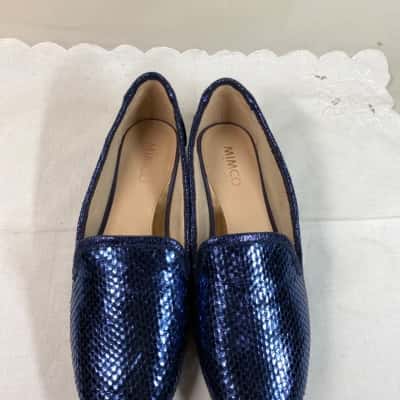 MIMCO BLUE 38 SPARKLY METALLIC SLIDES FLATS