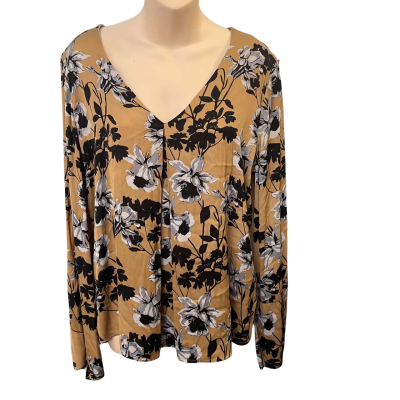 Witchery Womens  Size M Blouse / Floral Top / Long Sleeve Shirt / V-Neck Top Black  / Blue / Brown / Floral 