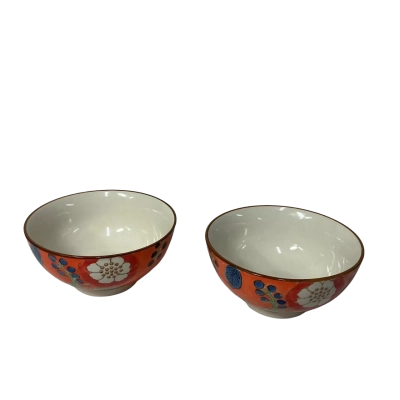 Morgan & Finch 2 x Orange / Multicoloured Floral Pattern Ceramic Bowls