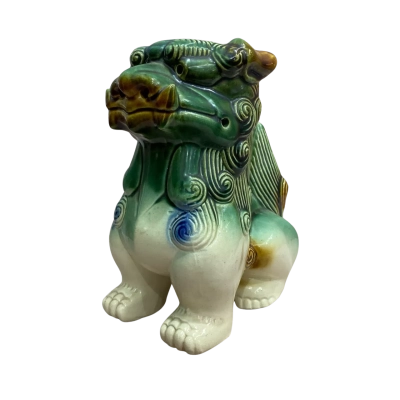 Vintage green and blue glazed ceramic Foo dog figurine