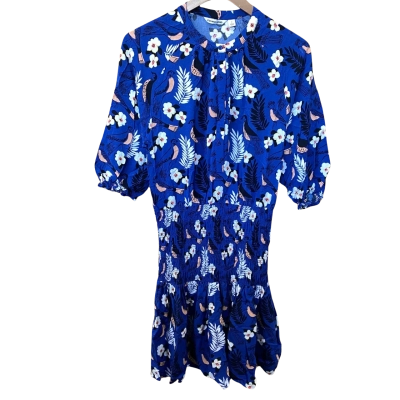 Country Road Navy Floral/Bird Pattern Ruched Dress Size 8