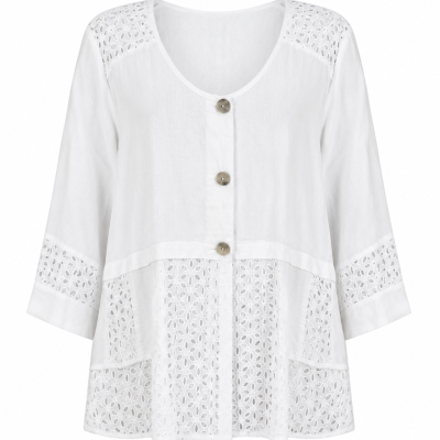 Taking Shape Linen Blend & Broderie Jacket – White – Size 18 – NWT