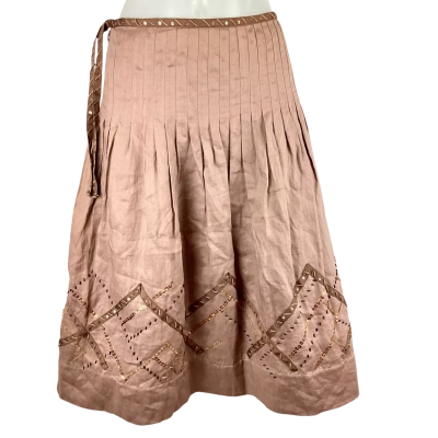 Jag Beaded Ribbon MIDI Skirt - Burnt Rose Size 12
