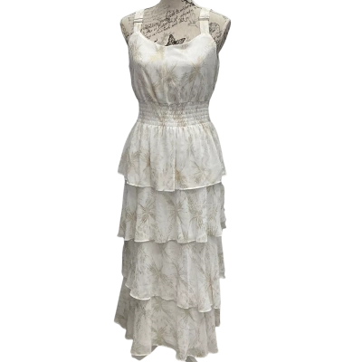 Liz Jordan Womens  Size 12 Maxi Dress Gold / Pattern / White 