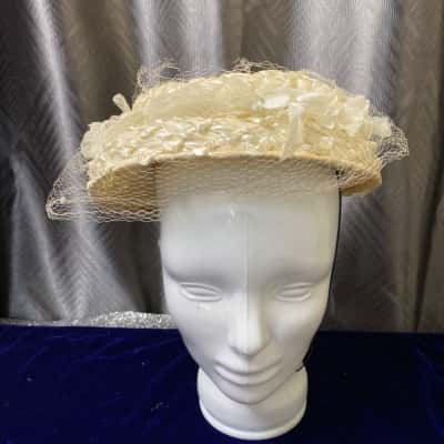 Sweet Country Style Vintage Hat with White Flowers and ribbon band 