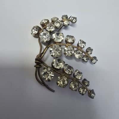 Antique Crystal Bouquet Brass Flower Brooch