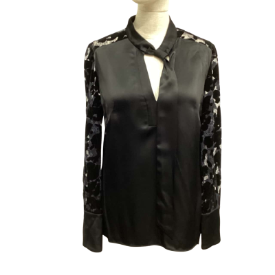Ginger & Smart Size 8 Long Sleeve Shirt With Flocked Sleeves Black  