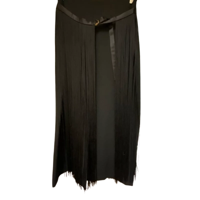 Zara Women's Black Midi Skirt With Rear Fringe  