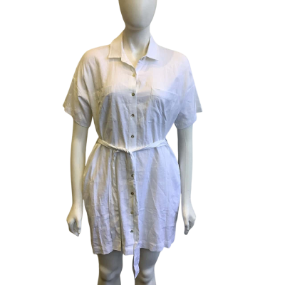 BNWT Dotti Women's Size 12 Linen Blend Short Sleeved Shirt Dress White 