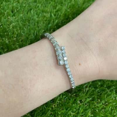  Womens Silver Tone Bracelet with Diamantés 