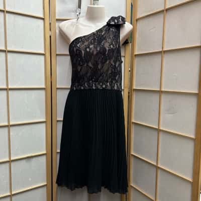 REVIEW Women’s  Size 12 Lace and Pleated Dress / Formal Dress / Above Knee Length Black  / Pink   RRP: $109.00