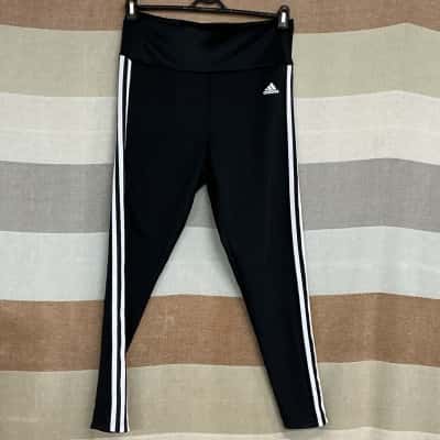 Adidas Womens  Size L Leggings Black  / Striped / White 