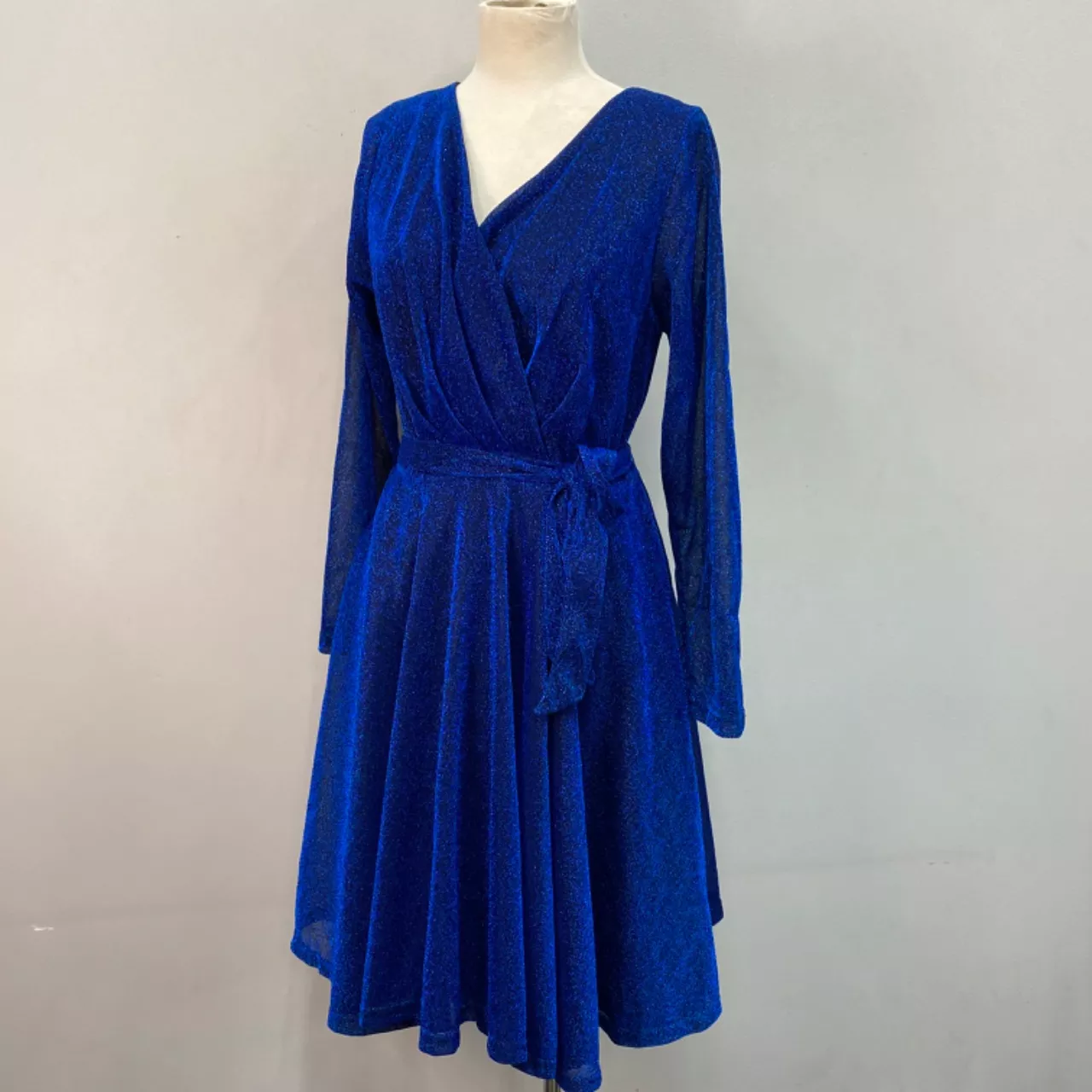 Caroline Morgan Womens Sparkling Electric Blue Size 14 Long Sleeve Dress  Blue