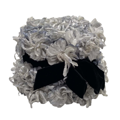 Vintage Colman Womens Blue/Grey Floral Hat With Black Velvet Bow 