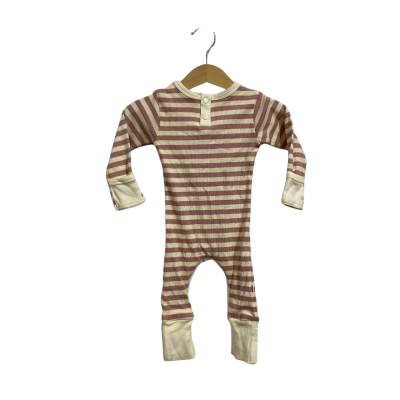Snuggle Hunny, Size 0-3m / 000 Organic Rose Stripe Growsuit 