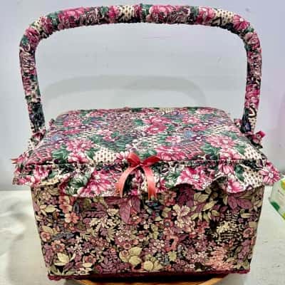 Vintage Floral Sewing Basket 