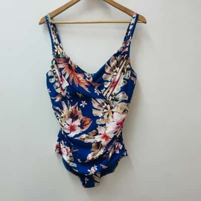 Jantzen Womens Blue / Floral One Piece Swimsuit Featuring Crossover/wrap style Front And Wide Fixed Shoulder Straps 