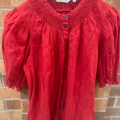 Boden Womens  Size 10 Red Linen Shirt 