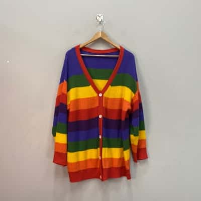  Unisex  Size XL Knitted Rainbow Cardigan 