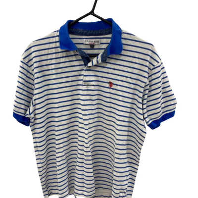 U.S. Polo Assn. Mens  Size L Polo Shirt Blue / Striped / White 