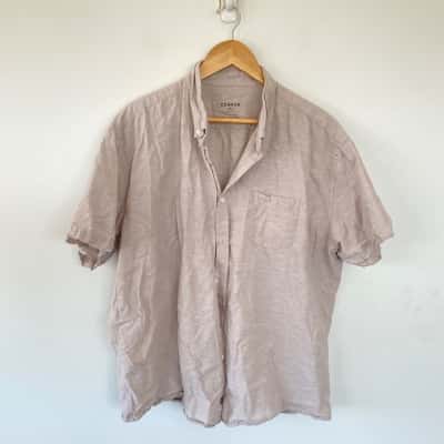 Connor Beige Linen Cotton Short Sleeve Shirt  Size XXL
