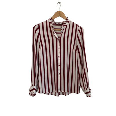 Piper Womens  Size 10 Button Up Top / Long Sleeve Top Maroon / Striped / White 
