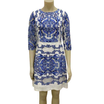 Gabby Skye Womens  Size 4 Long Sleeve Dress Blue / White 