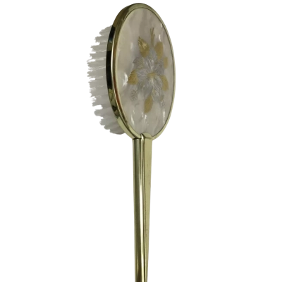 Vintage Gold-toned Hand Mirror With Mother Of Pearl Inlay