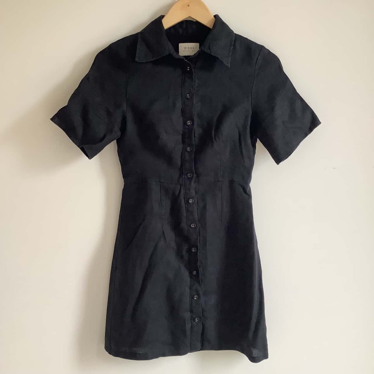 chinese dress ladies LOTUS BLACK LINEN MINI DRESS  DISSH