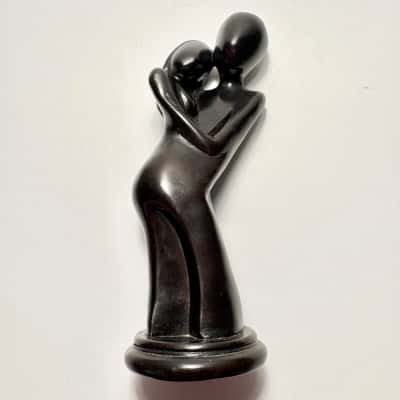Black Resin Sculpture Two Figures Embracing