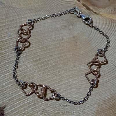 925 SILVER BRACELET WITH COPPER COLOURED HEARTS