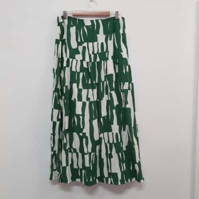 Oxford Women's Size 14 Linen Maxi Skirt Green & White - New With Tags 